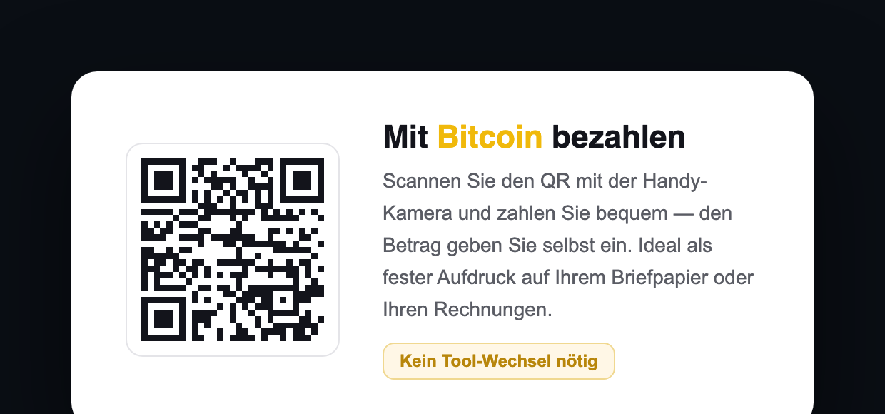 Fester Bezahl-QR fürs Briefpapier — mit Bitcoin bezahlen